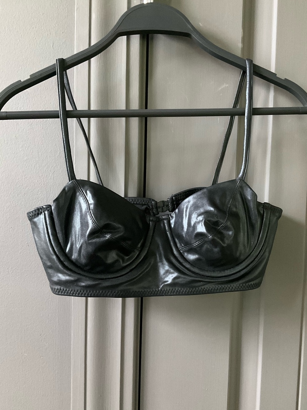 Norma Kamali Black Faux Leather Underwire Bralette